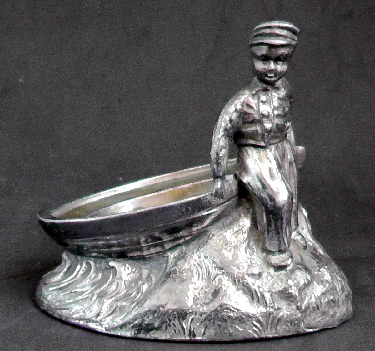 Unusual Dutch Boy and Boat Silver Plated Salt
