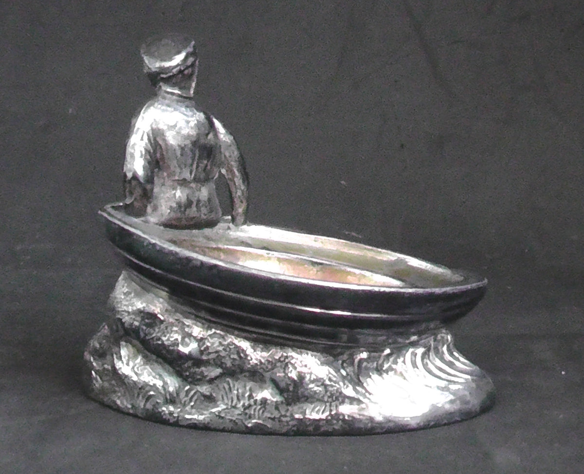 Unusual Dutch Boy and Boat Silver Plated Salt