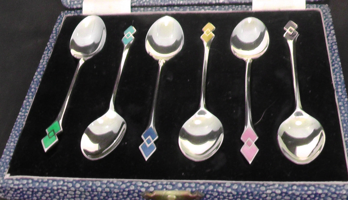 Solid Silver Cased Enamelled Spoons dated 1946