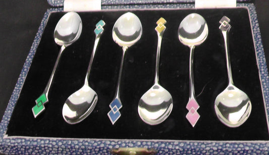 Solid Silver Cased Enamelled Spoons dated 1946