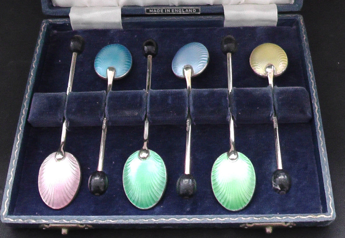 Gilded Enamelled Boxed Set of 6 Spoons