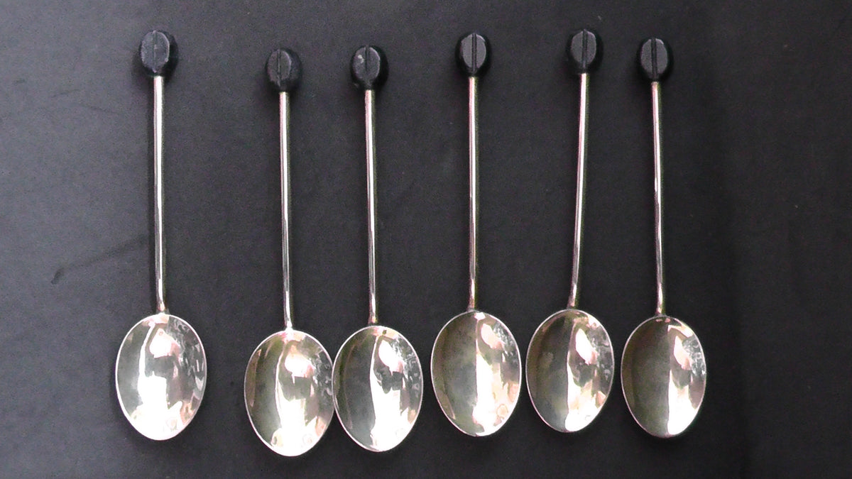 Gilded Enamelled Boxed Set of 6 Spoons