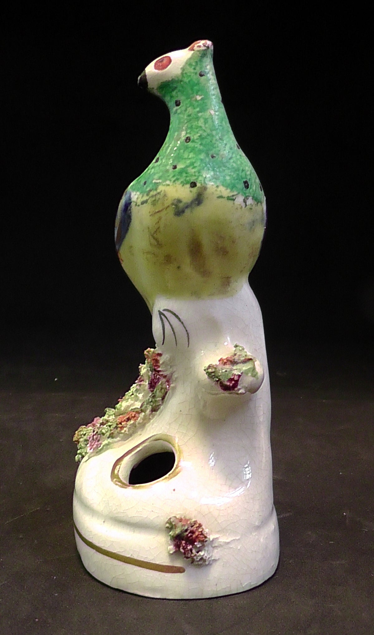 Antique Staffordshire Flatback Exotic Bird Inkwell/Quill Rest