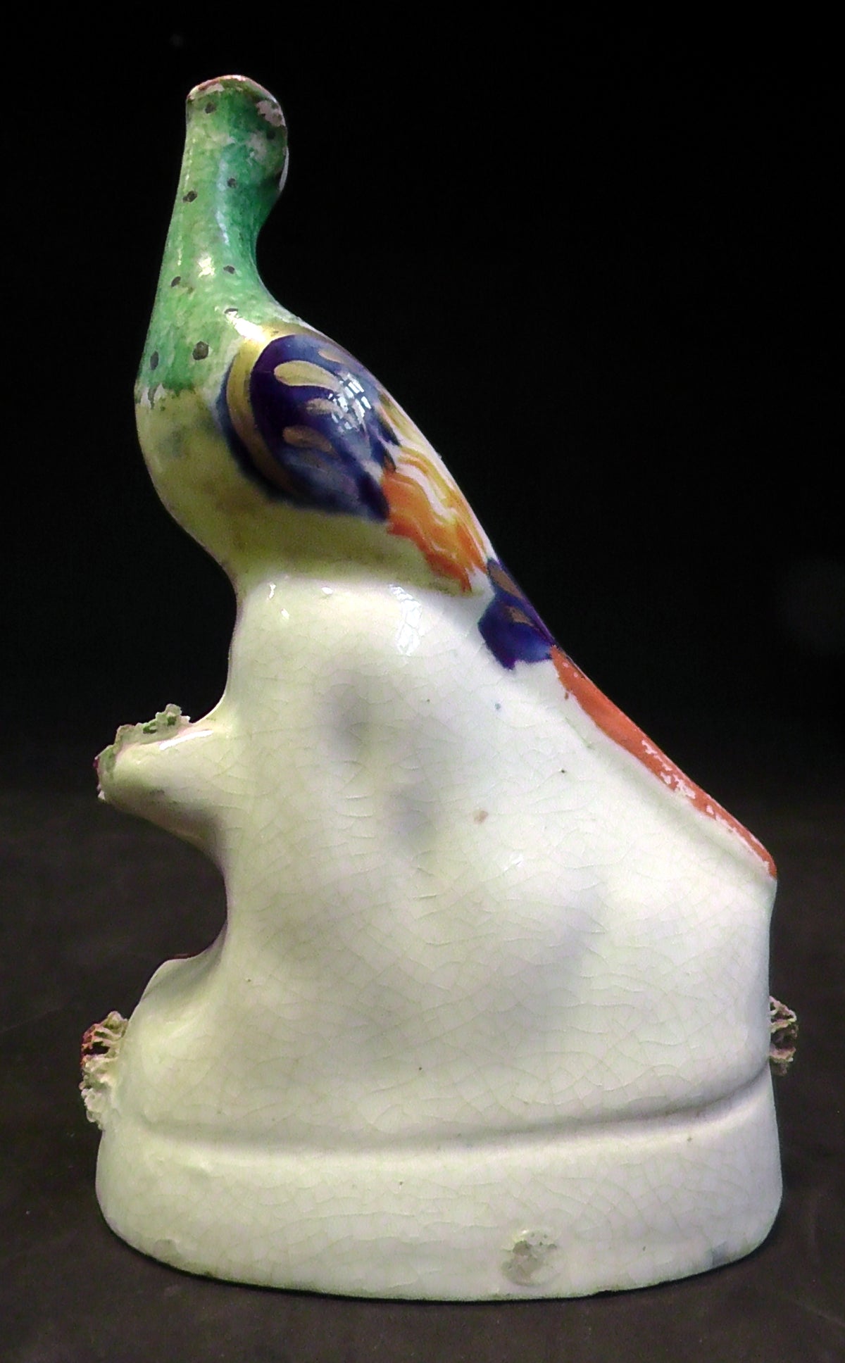 Antique Staffordshire Flatback Exotic Bird Inkwell/Quill Rest