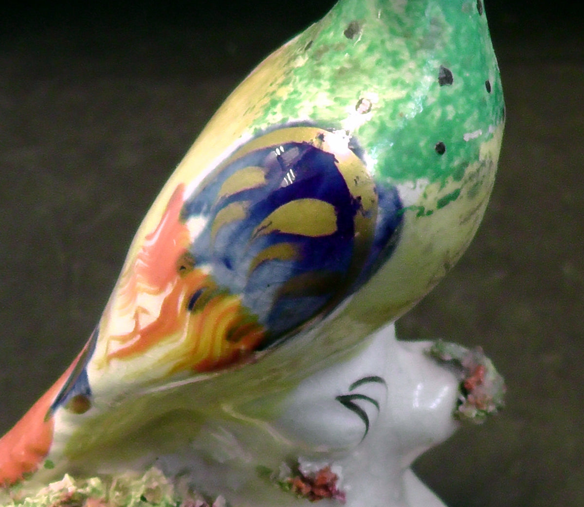 Antique Staffordshire Flatback Exotic Bird Inkwell/Quill Rest