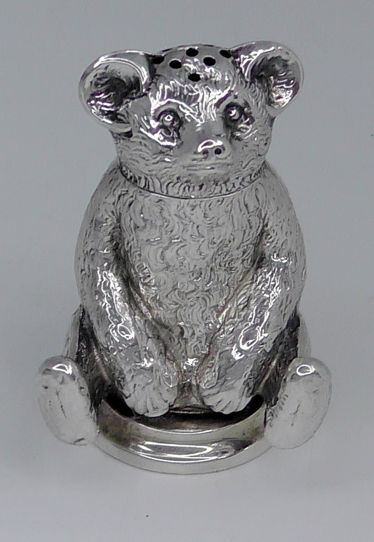 Solid Silver Teddy Bear Pepperette by Crisford & Norris dates 1906