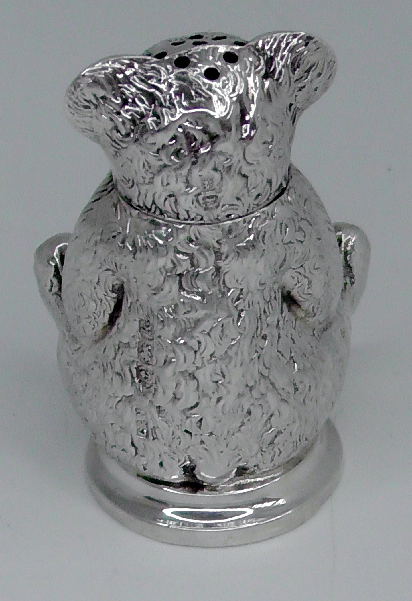 Solid Silver Teddy Bear Pepperette by Crisford & Norris dates 1906