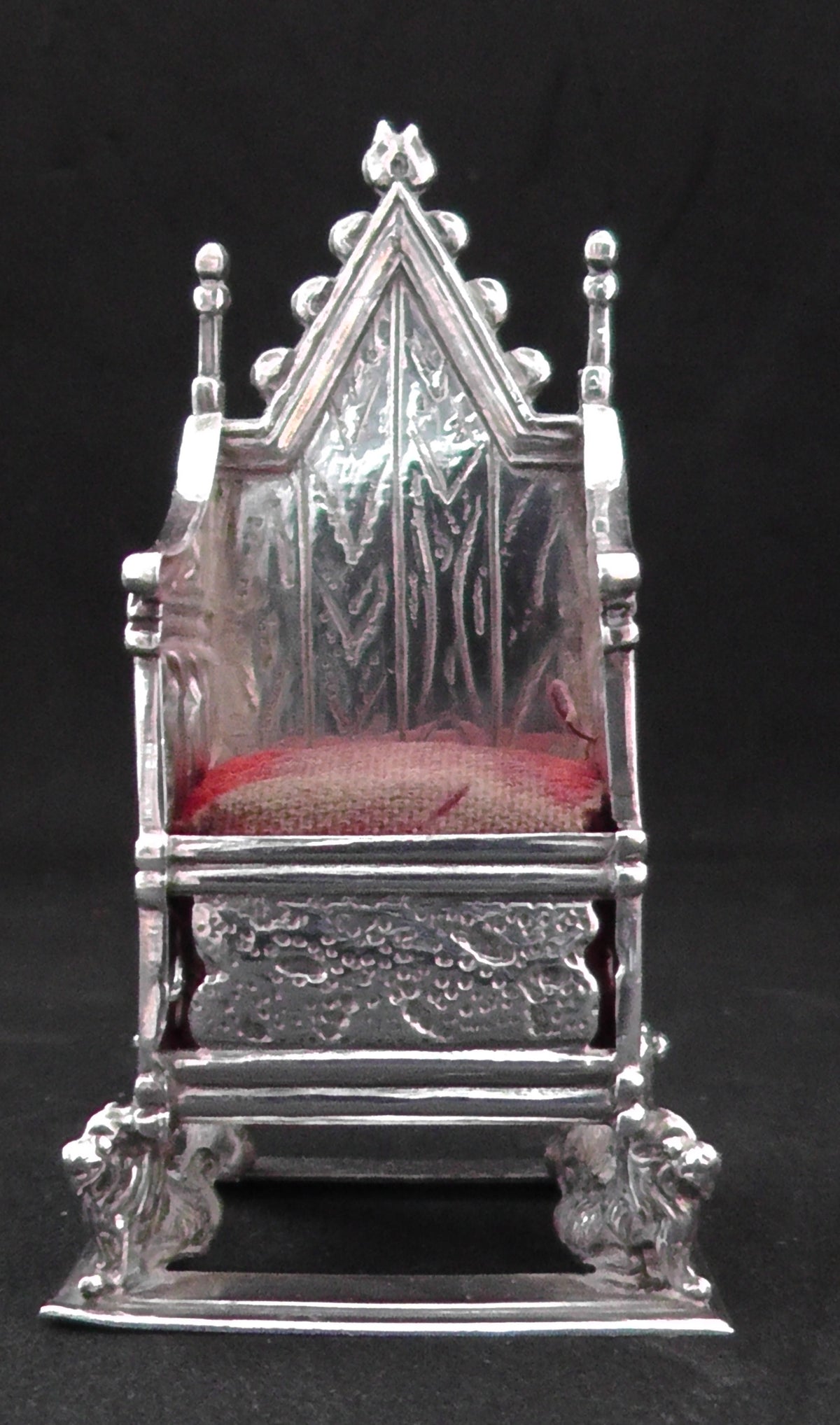Antique Solid Silver Coronation Throne Pin Cushion Dates 1910