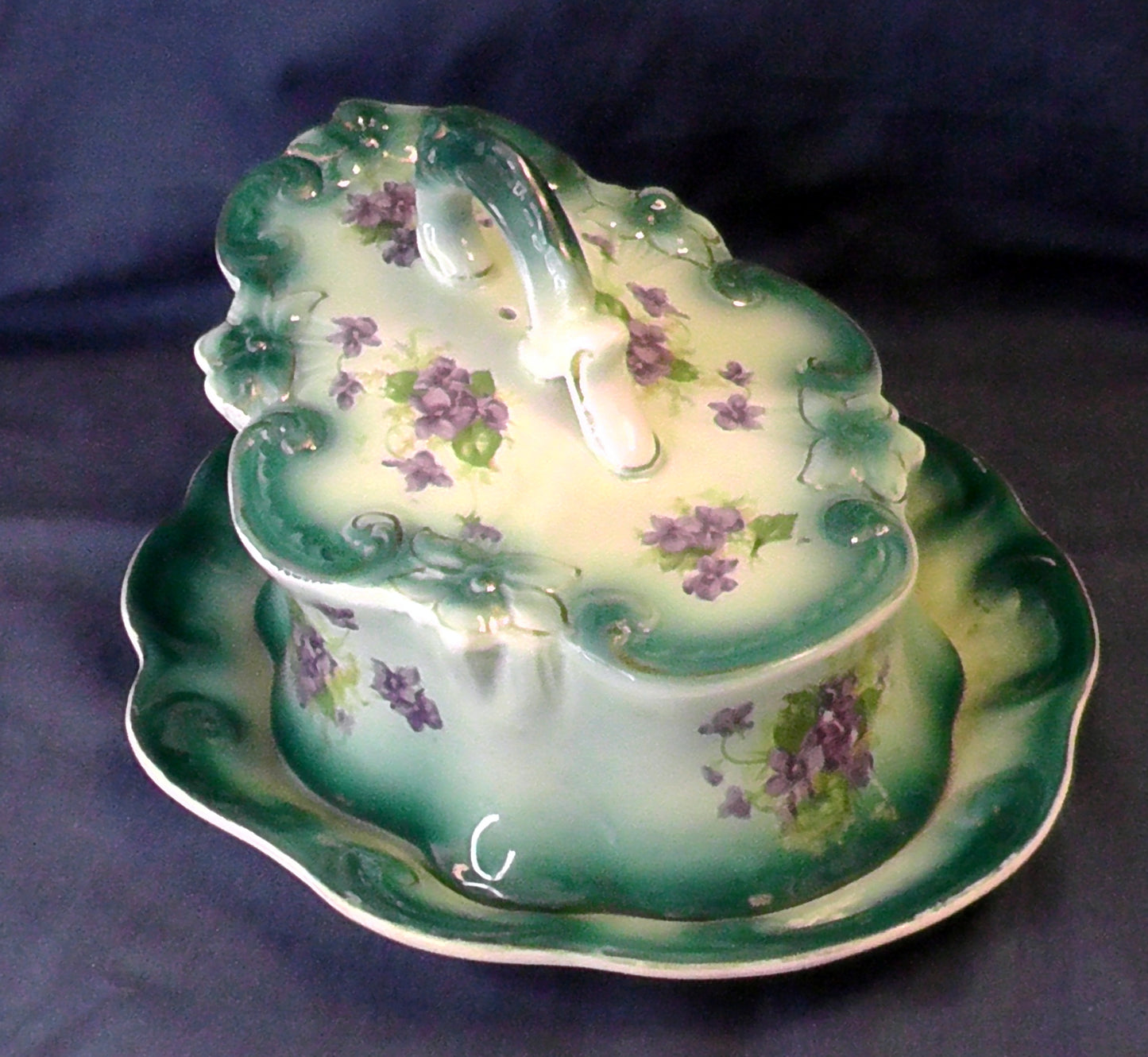 Staffordshire Large Teal and Violets Design Cheese Dish