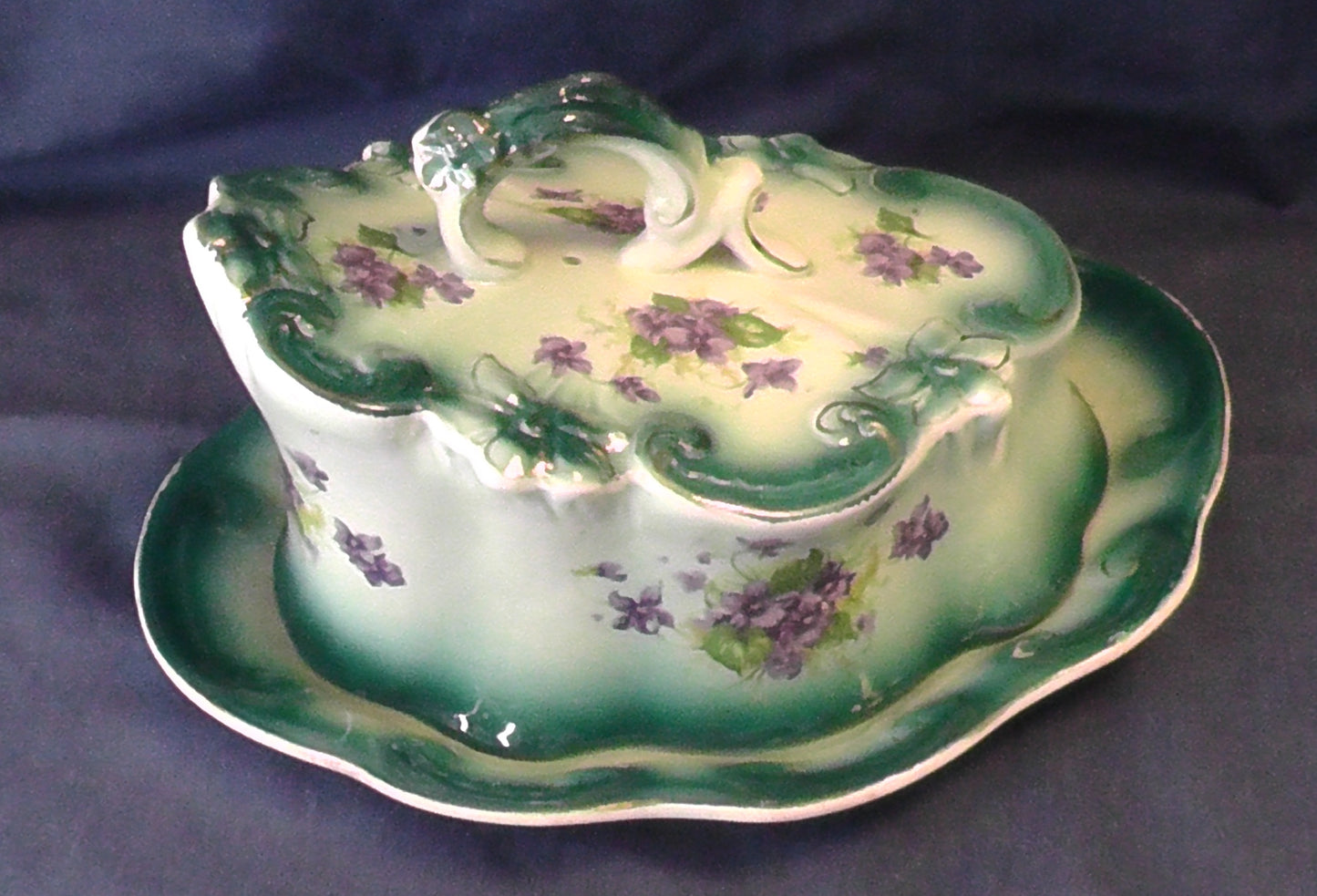 Staffordshire Large Teal and Violets Design Cheese Dish