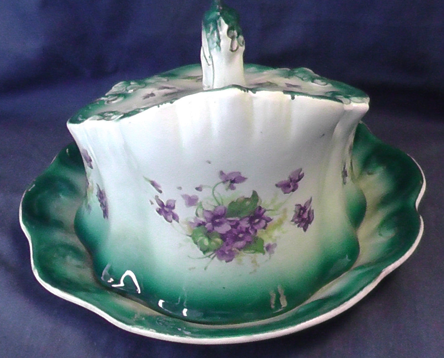 Staffordshire Large Teal and Violets Design Cheese Dish