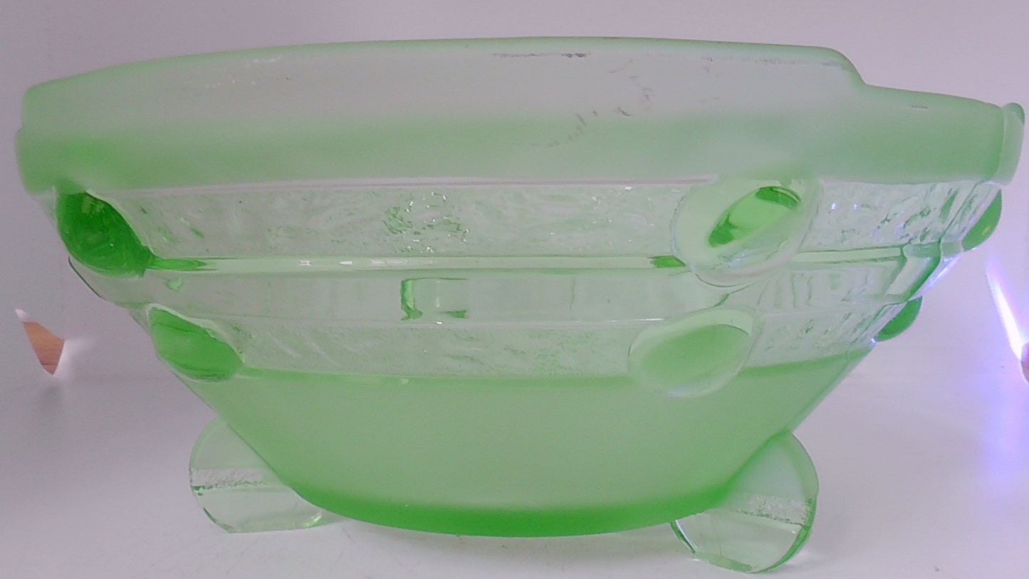 Large Austrian Stolzle Uranium Glass Bowl and Vase Two Piece Set - Centerpiece
