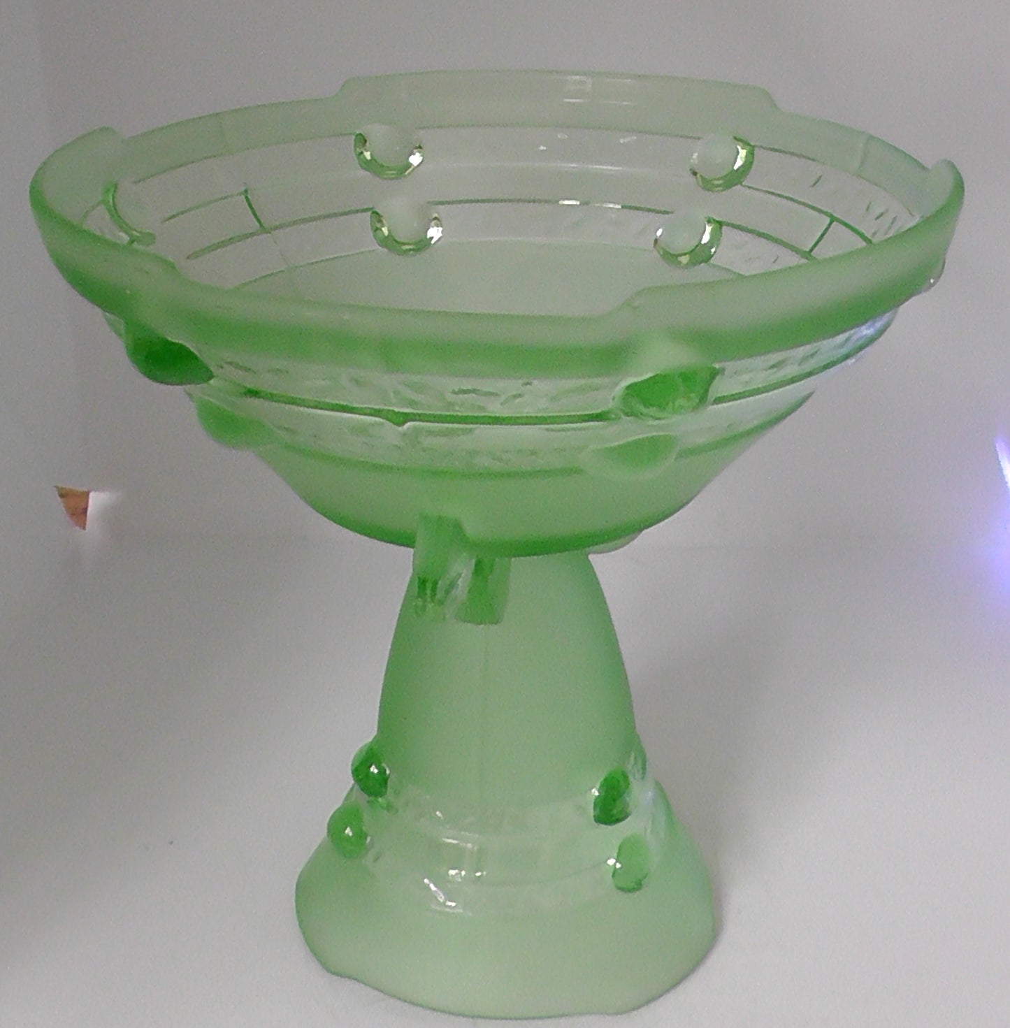 Large Austrian Stolzle Uranium Glass Bowl and Vase Two Piece Set - Centerpiece