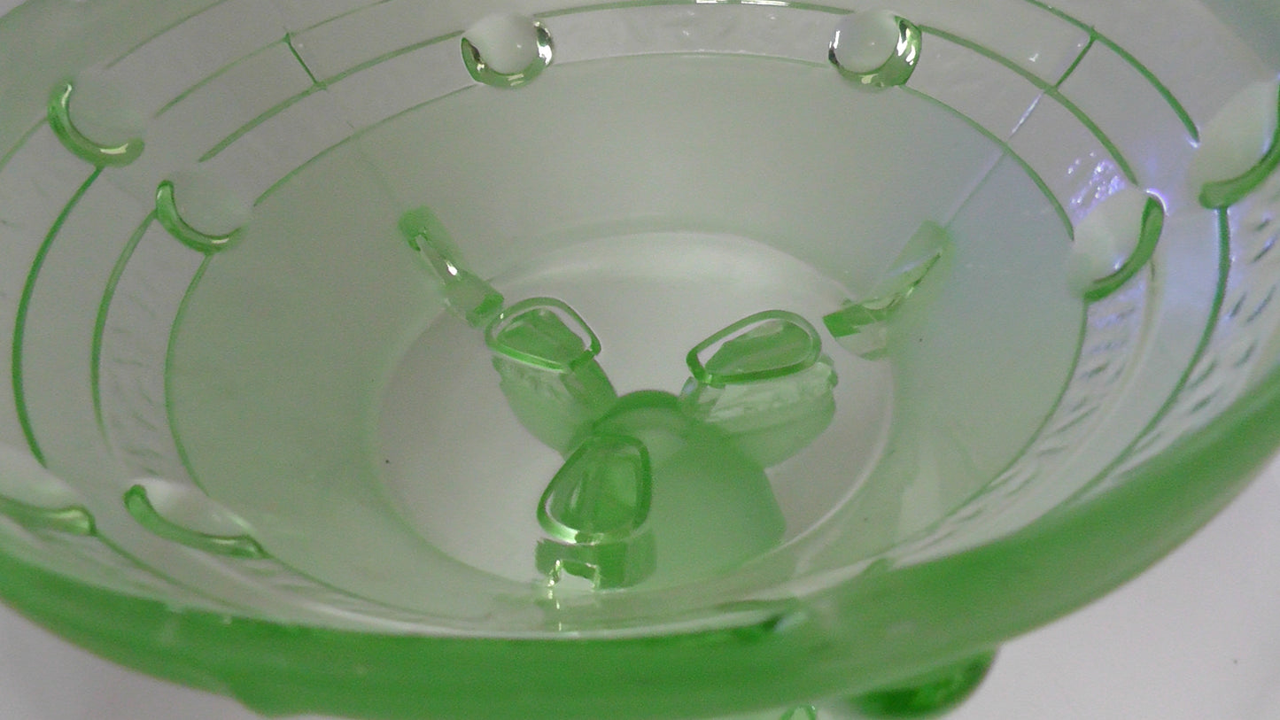 Large Austrian Stolzle Uranium Glass Bowl and Vase Two Piece Set - Centerpiece