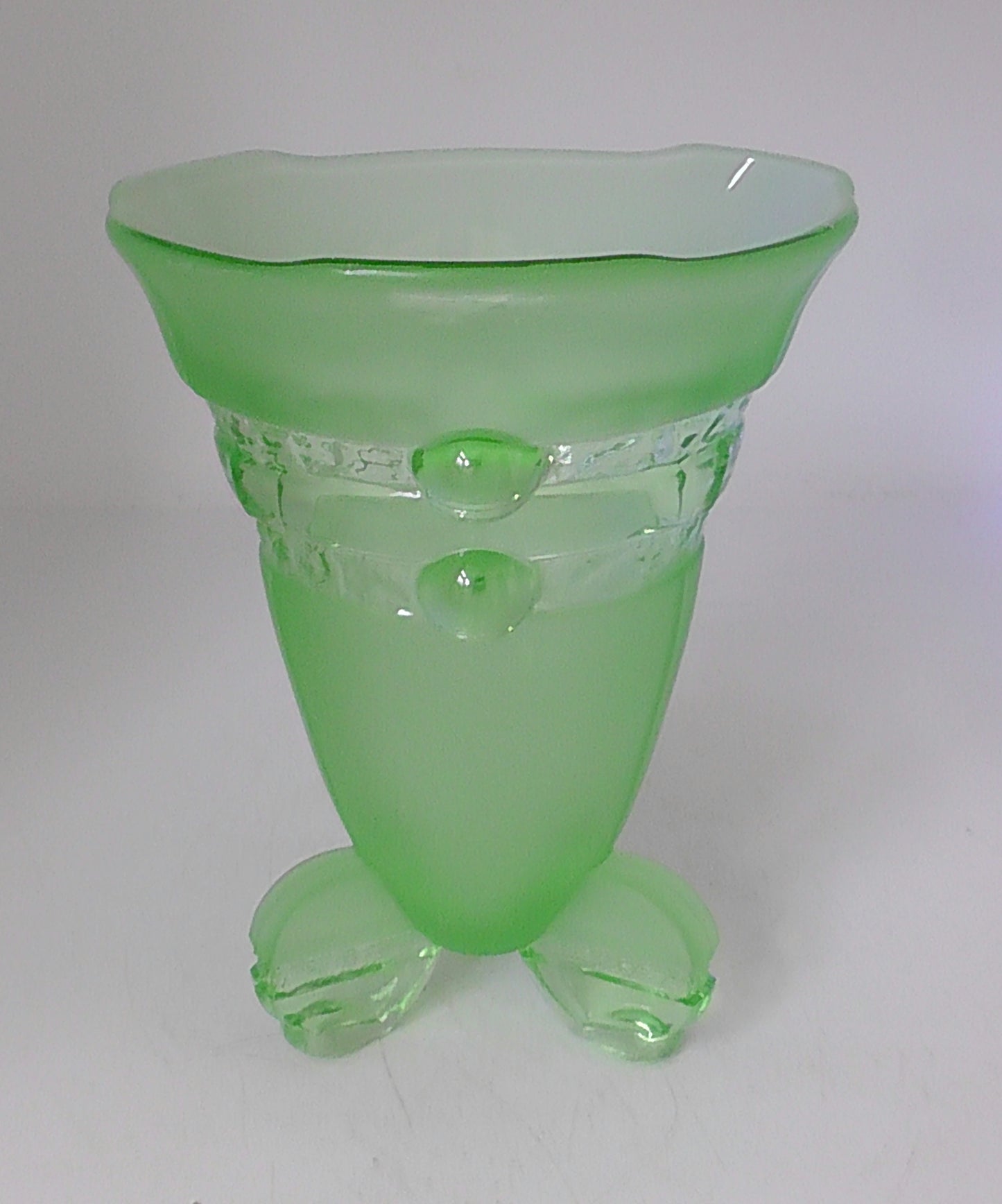 Large Austrian Stolzle Uranium Glass Bowl and Vase Two Piece Set - Centerpiece