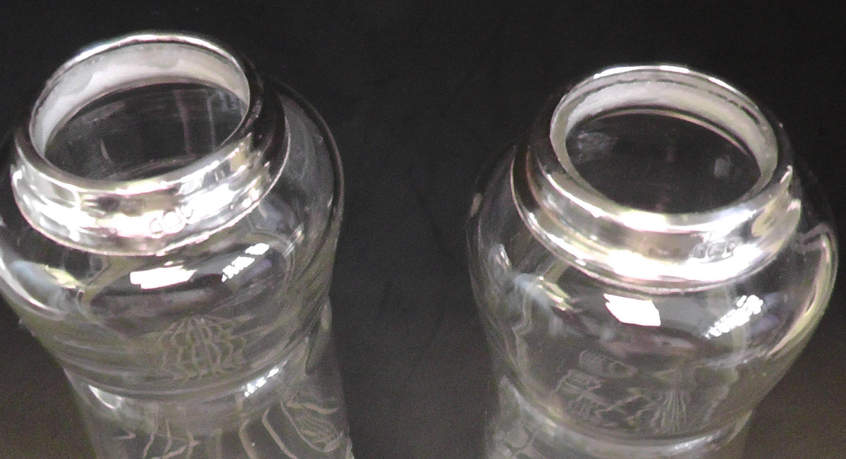 Pair Silver Rimmed Cut Glass Vases date 1912