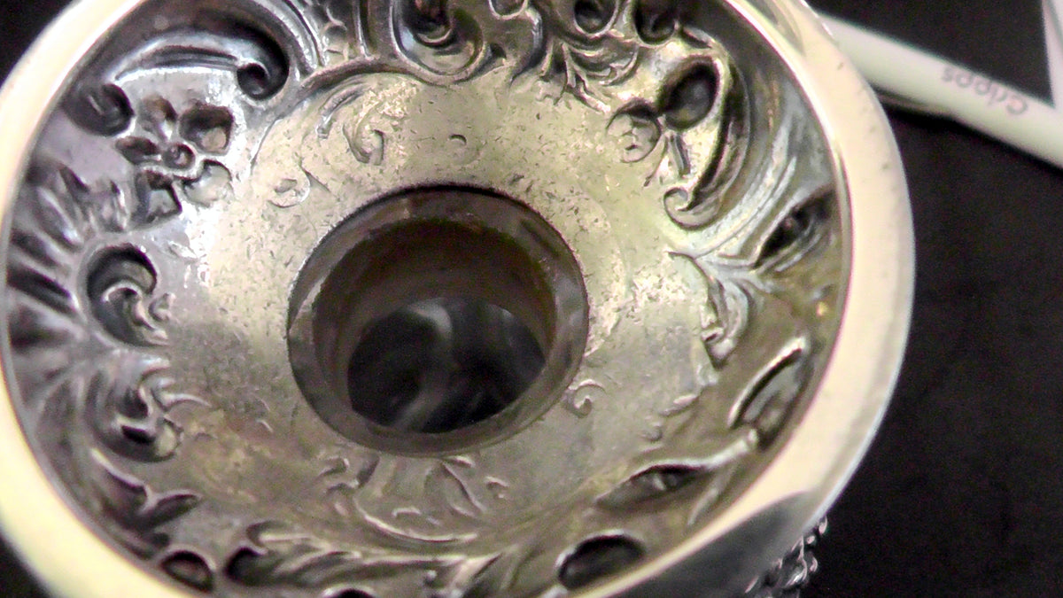 Large Silver Topped and Shouldered Lobed Glass Scent Bottle dates 1902