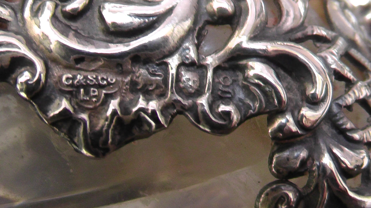 Large Silver Topped and Shouldered Lobed Glass Scent Bottle dates 1902