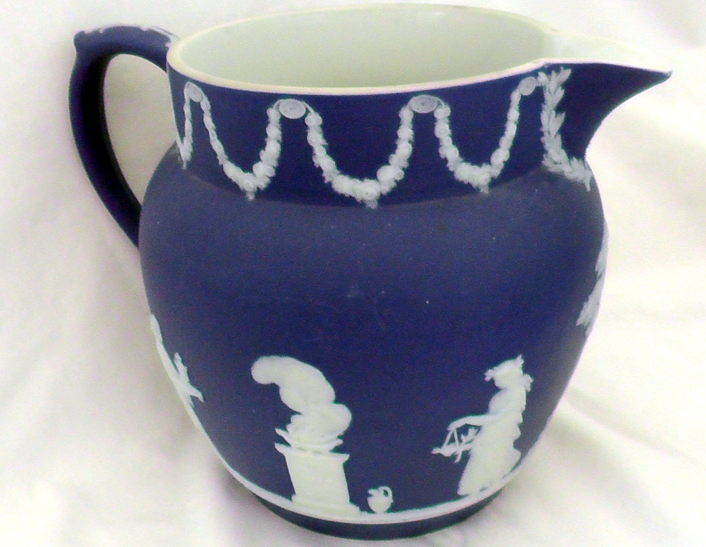 Vintage Graduated Set of 3 Wedgwood Dark Blue Jasperware Jugs