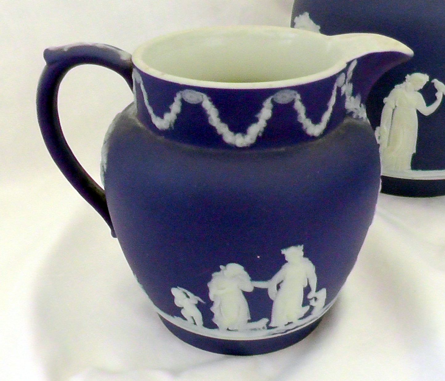 Vintage Graduated Set of 3 Wedgwood Dark Blue Jasperware Jugs