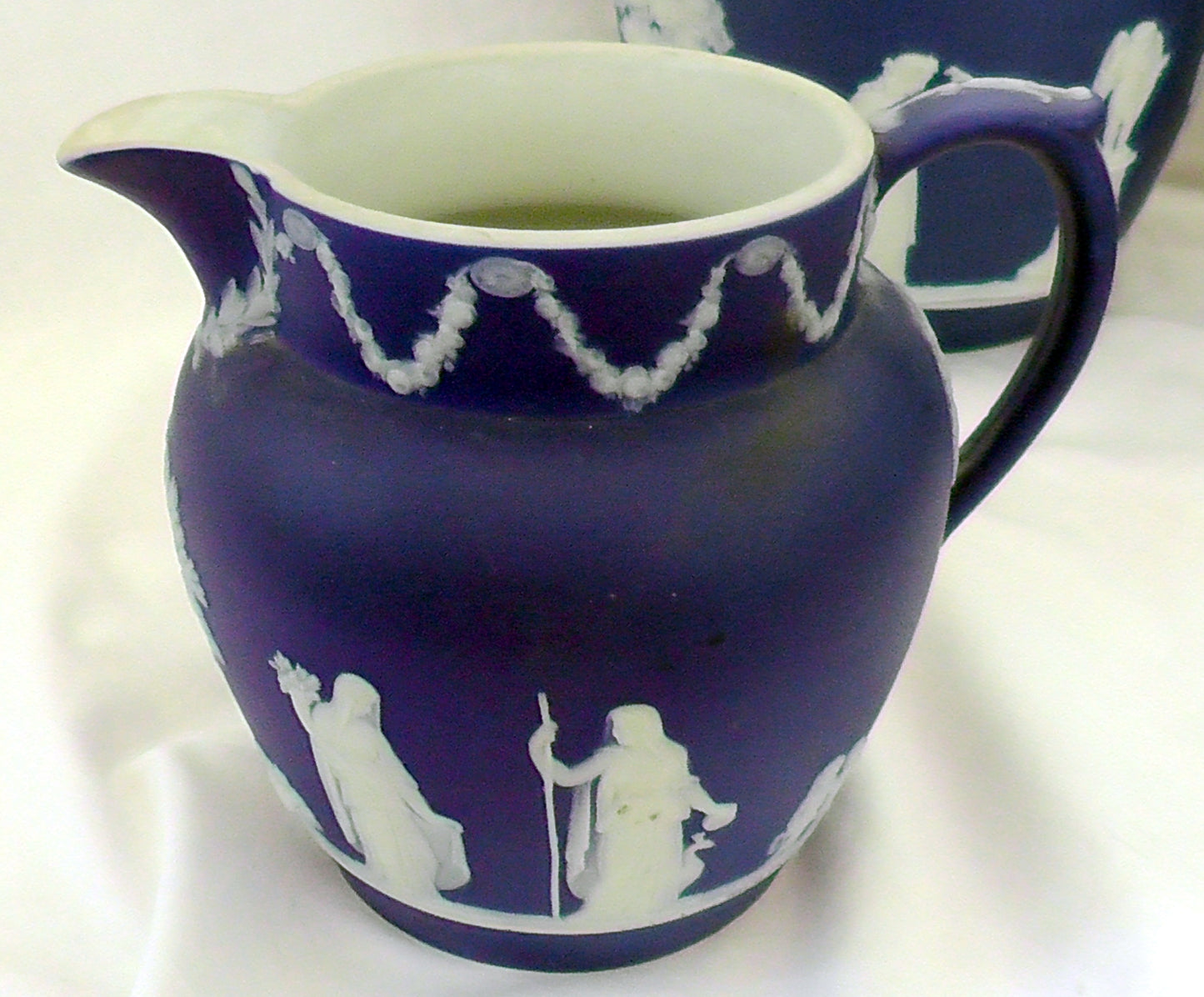 Vintage Graduated Set of 3 Wedgwood Dark Blue Jasperware Jugs
